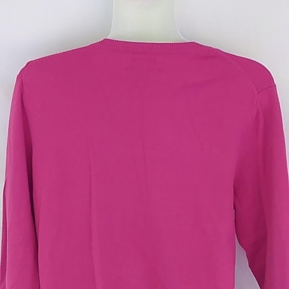 TH Pima Cotton Blend Fuschia V Neck Women's Sweater Size L EUC - Picture 6 of 15